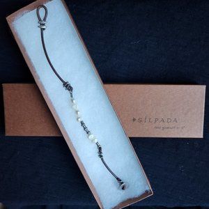 Silpada leather sterling silver freshwater pearl bracelet 7.25in